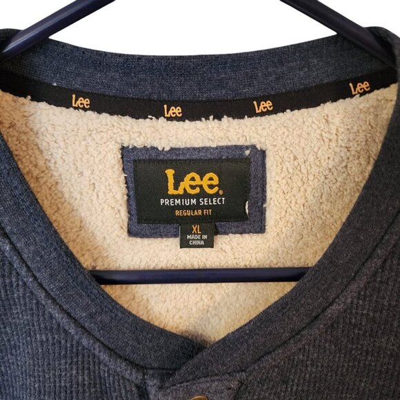 Lee Premium Henley Sweater Men's Size XL Blue Sherpa Lined Button Front Pocket - Picture 6 of 11